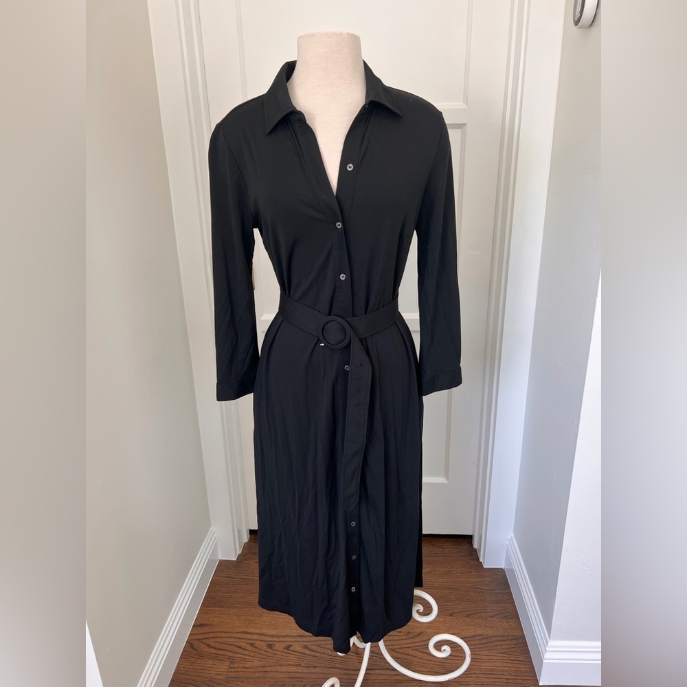 J. McLaughlin Black Long-Sleeve Shirt Dress with Belt